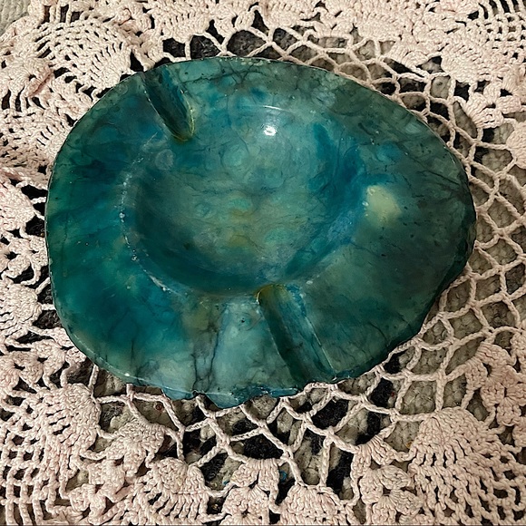 Vintage Other - Vintage 60s mid century modern dyed turquoise blue alabaster stone ash tray
